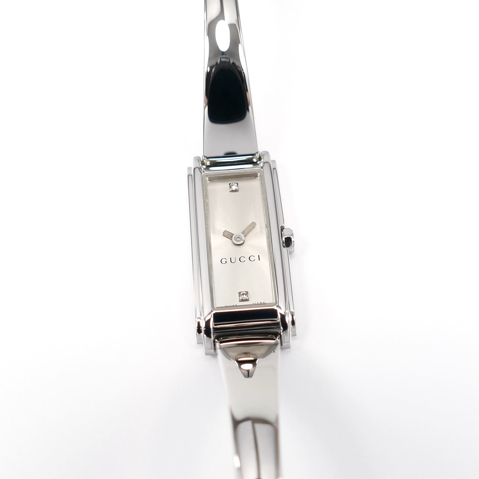 Gucci G-Line 109 Silver Sunburst Dial with 2 Diamonds YA109519 Ladies Bangle