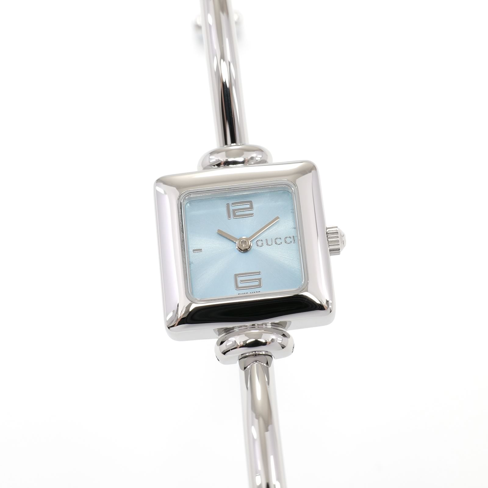 Gucci 1900L Ladies 19mm Blue Dial Square Watch - 16.5cm Bangle Stainless Steel