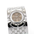 Gucci Twirl 112 Ladies 33mm Brown Sunburst Dial Wide Steel Bangle YA112401