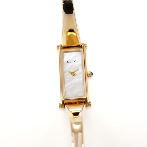 Gucci 1500L Ladies 12mm White Mother of Pearl 18k Gold Plated 15cm Bangle Small