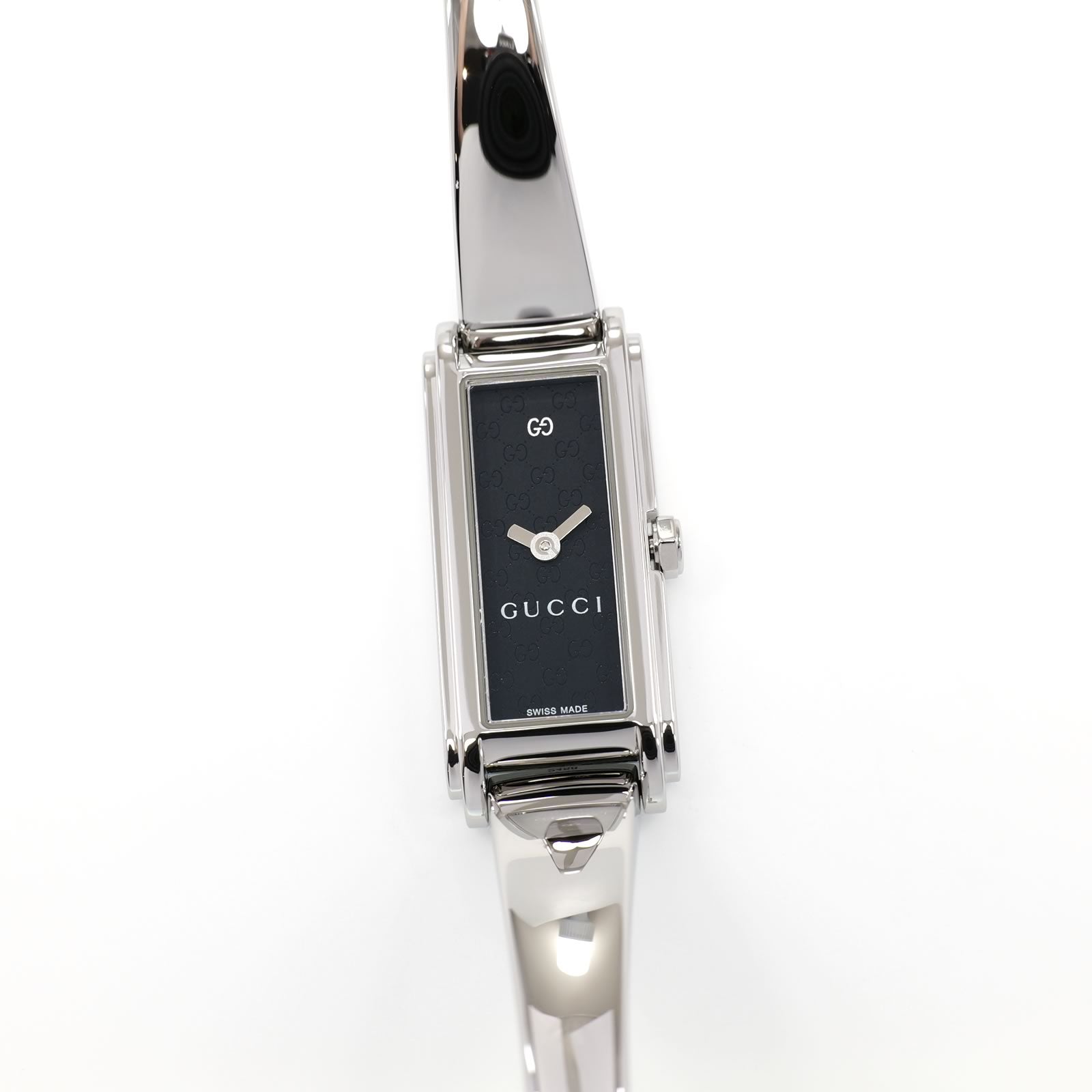 Gucci G-Line 109 Ladies 14mm Black G Pattern Dial on Stainless Steel Bangle