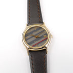Tissot Stylist Ladies Grey / Blue Woven Dial 18k Gold Plated 23mm F304 Leather