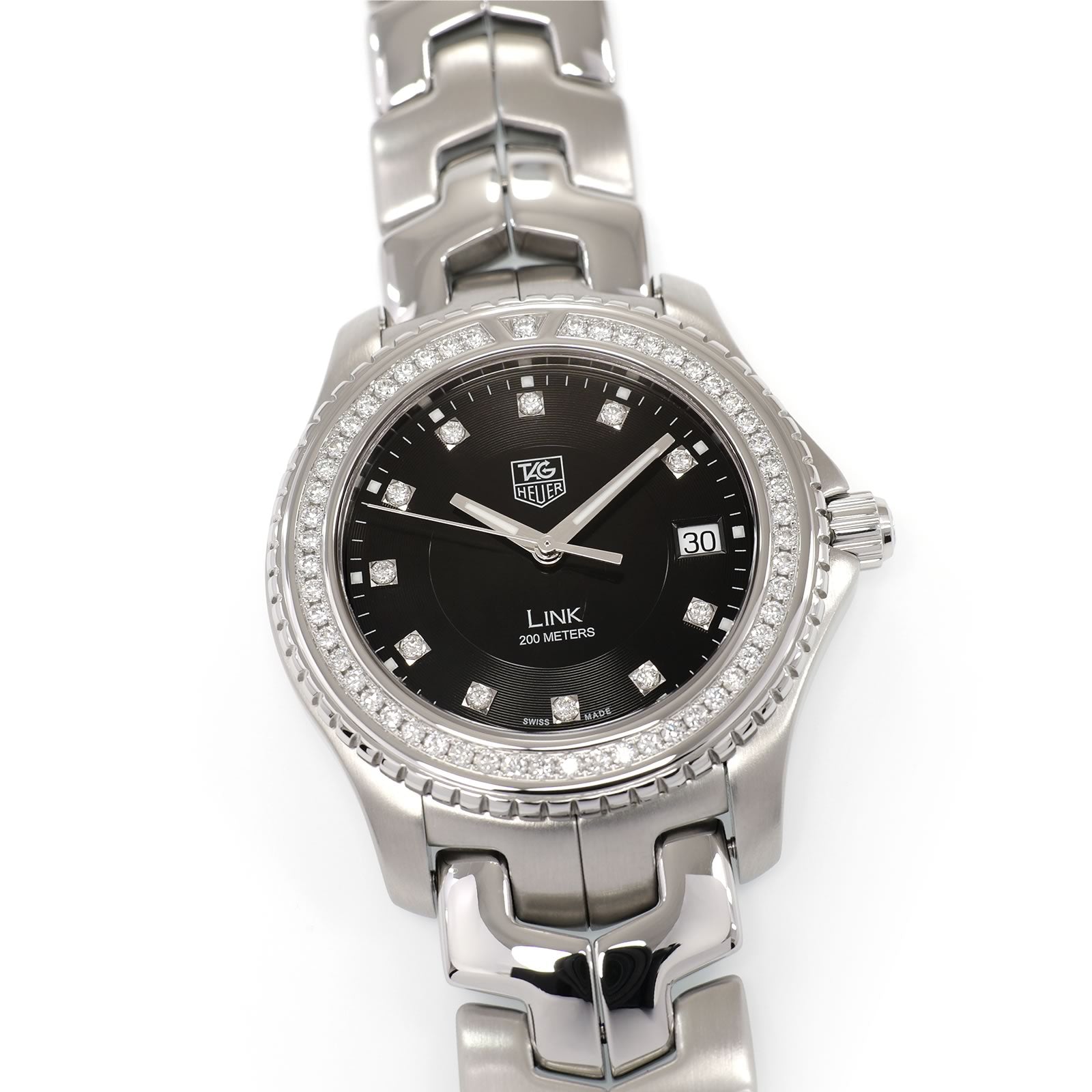 TAG Heuer Link WJ1117-0 Men's 39mm Black Dial with 65 Diamonds WJ1117.BA0575 Box