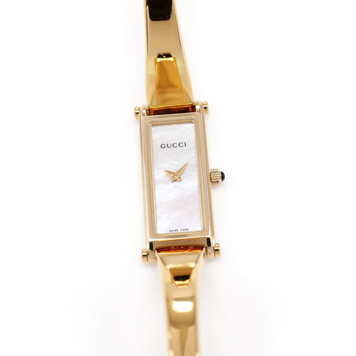 Gucci 1500L Ladies 12mm White Mother of Pearl Dial 18k Gold Plated 16.5cm Bangle