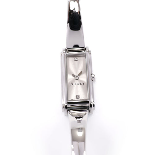 Gucci G-Line 109 Ladies 14mm Silver Bangle Watch 2 Diamonds YA109519 Rectangular