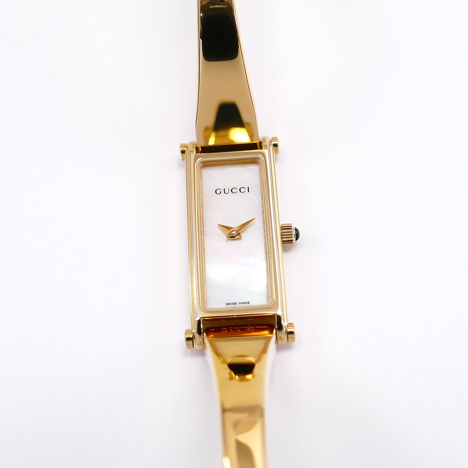 Gucci 1500L White Mother of Pearl Dial 18k Gold Plated Small Bangle Ladies 12mm