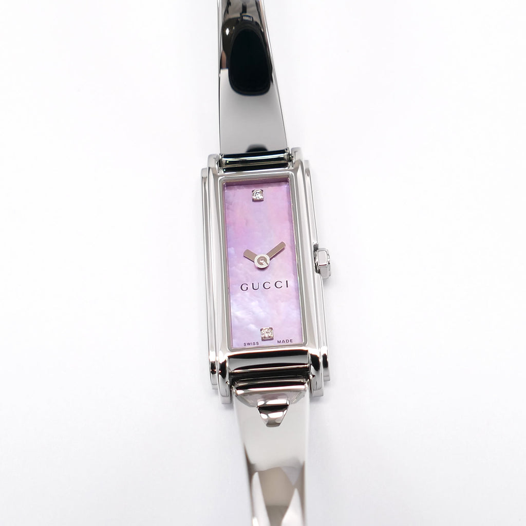Gucci G-Line 109 Pink Mother of Pearl 2 Diamonds Ladies YA109520 Bangle Watch