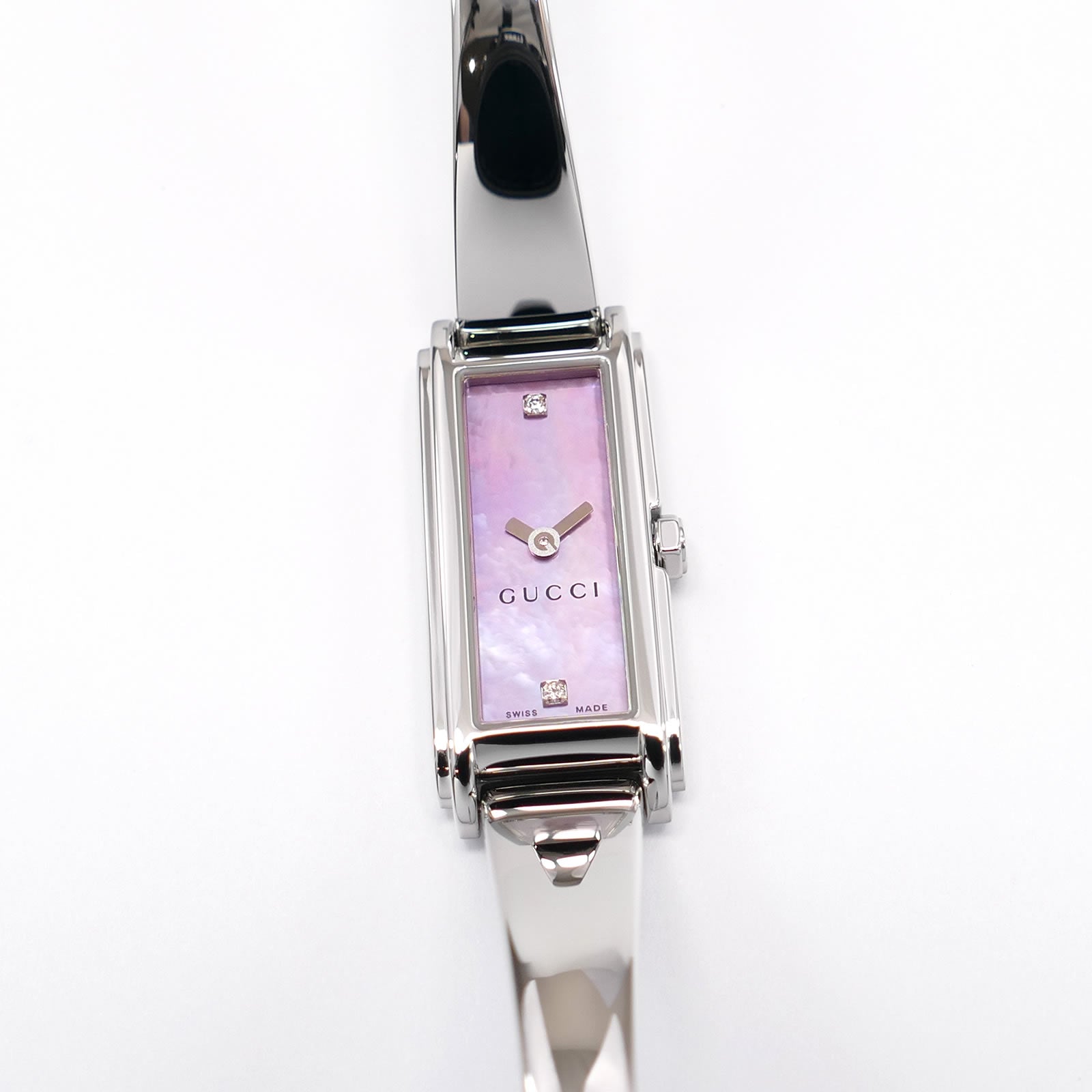 Gucci G-Line 109 Pink Mother of Pearl 2 Diamonds Ladies YA109520 Bangle Watch