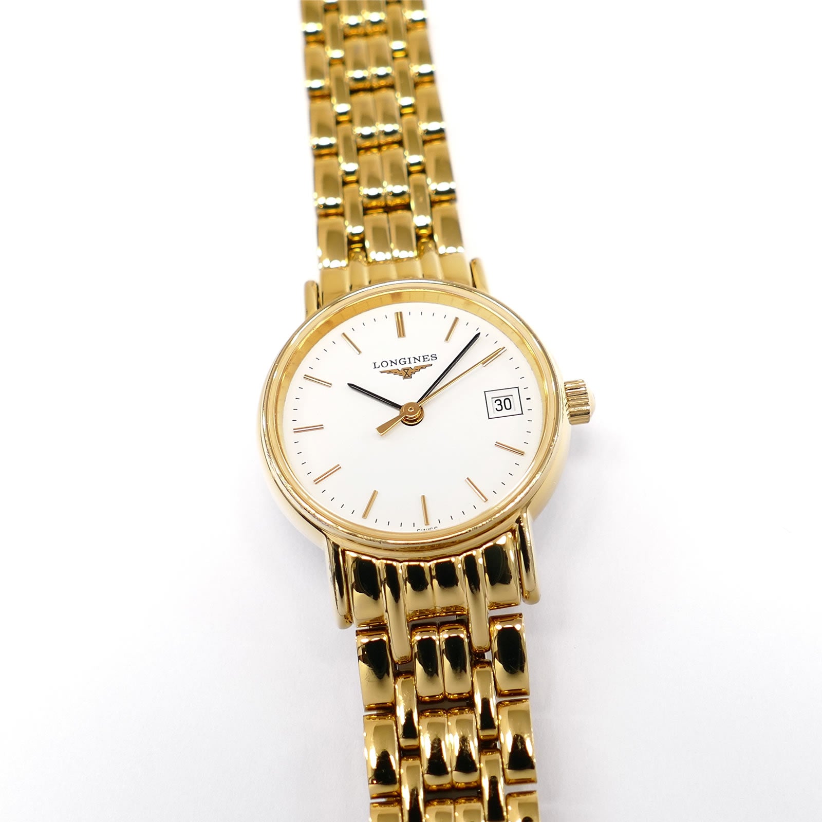 Longines Présence Gold PVD White Dial L4.220.2 Ladies 23mm Date L4.220.2.12.8
