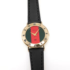 Gucci 3000L Ladies 25mm Red & Green Dial 18k Gold Plated - Roman Numeral Bezel