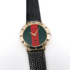 Gucci 3000M Red and Green Dial 18k Gold Plated Men's 33mm - Roman Numeral Bezel