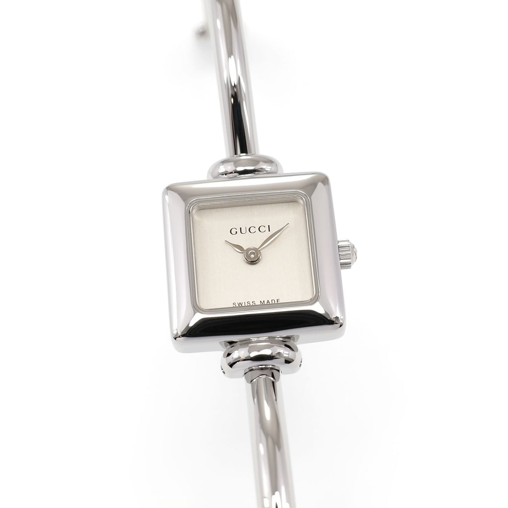 Gucci 1900L Ladies 19mm Silver Dial Square Watch - 16.5cm Bangle Box and Papers