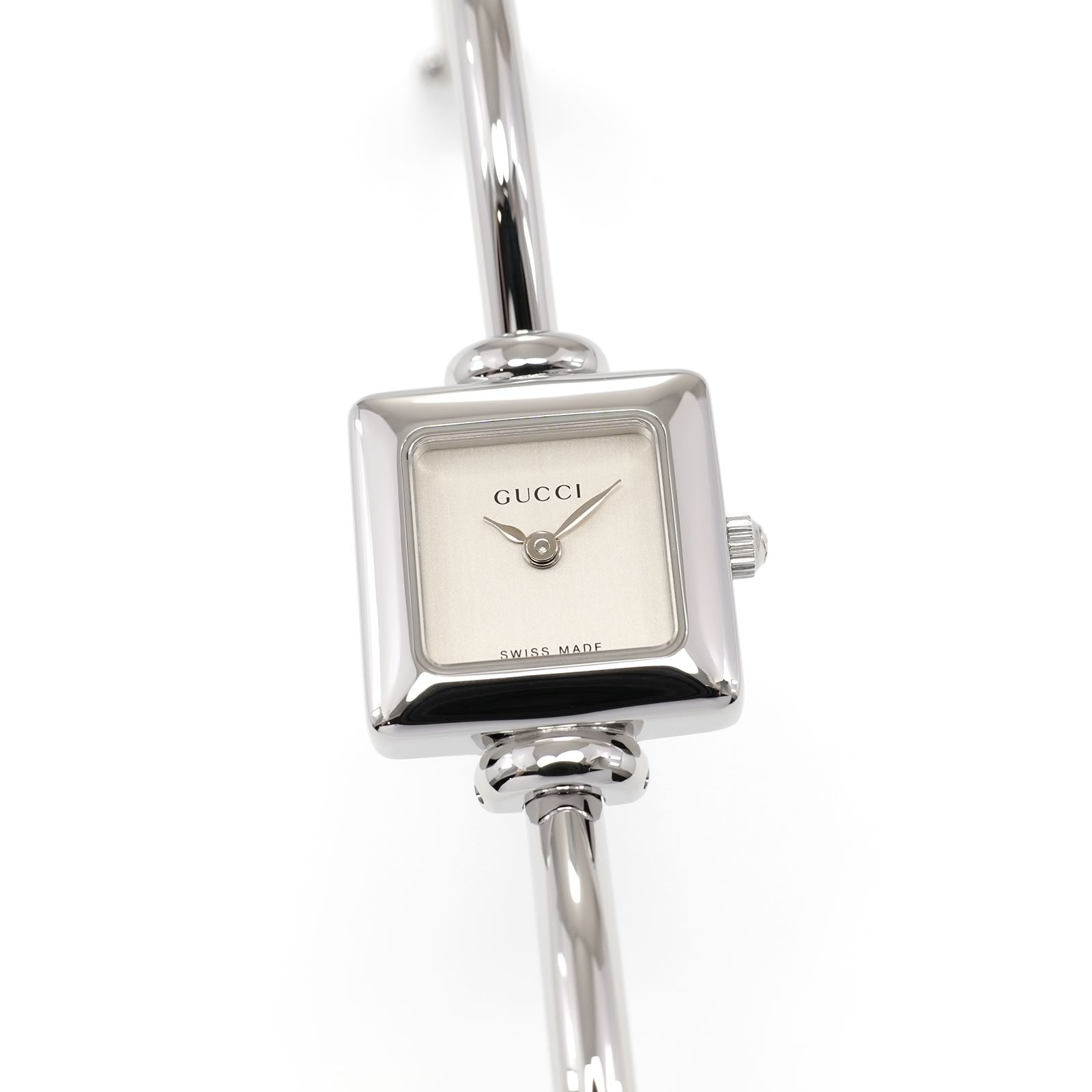 Gucci 1900L Ladies 19mm Silver Dial Square Watch - 16.5cm Bangle Box and Papers
