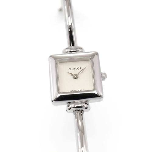 Gucci 1900L Ladies 19mm Silver Dial Square Watch - 16.5cm Bangle Box and Papers