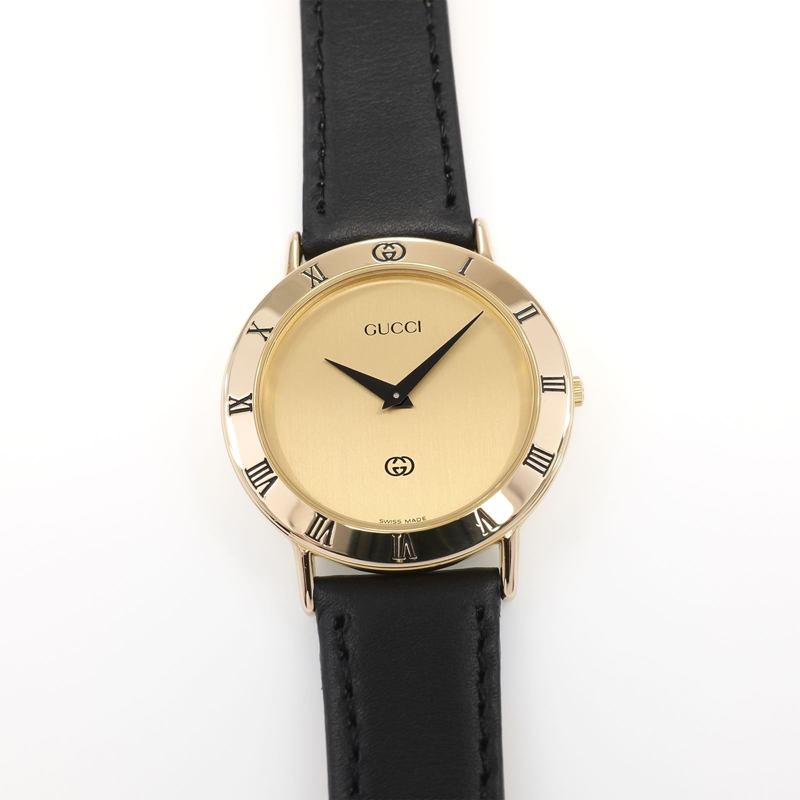 Gucci 3000M Men's 33mm Champagne Dial 18k Gold Plated Roman Numeral Bezel