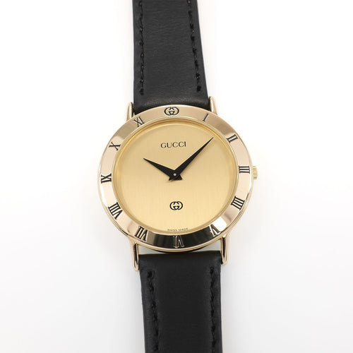 Gucci 3000M Men's 33mm Champagne Dial 18k Gold Plated Roman Numeral Bezel