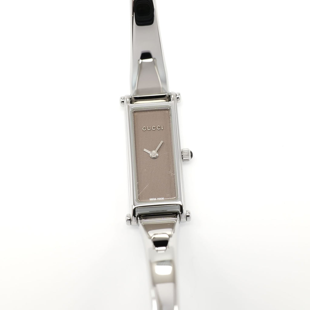 Gucci 1500L Ladies 12mm Brown Rectangular Dial on 16.5cm Bangle Stainless Steel
