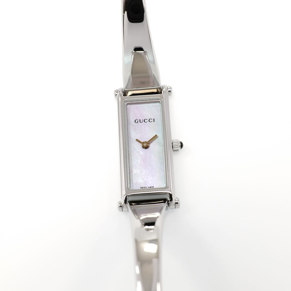 Gucci 1500L Ladies 12mm Pink Mother of Pearl Rectangular Bangle Watch Quartz