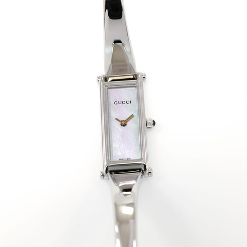 Gucci 1500L Ladies 12mm Pink Mother of Pearl Rectangular Bangle Watch Quartz