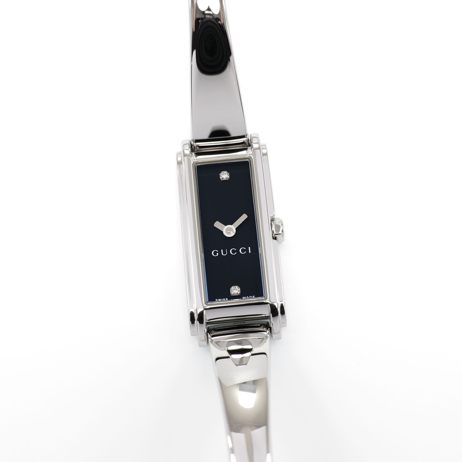 Gucci G-Line 109 Ladies 14mm Black with 2 Diamonds Bangle YA109518 Rectangular