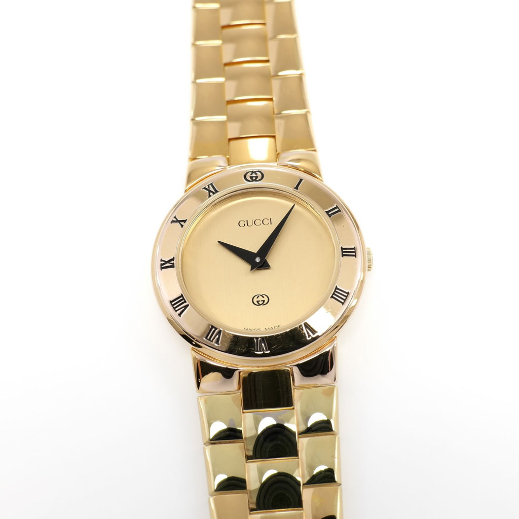 Gucci 3300L Ladies 25mm Champagne Dial 18k Gold Plated - Roman Numeral Bezel