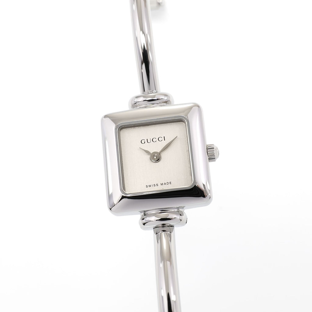 Gucci 1900L Ladies 19mm Silver Dial Square Watch - 16.5cm Bangle Stainless Steel