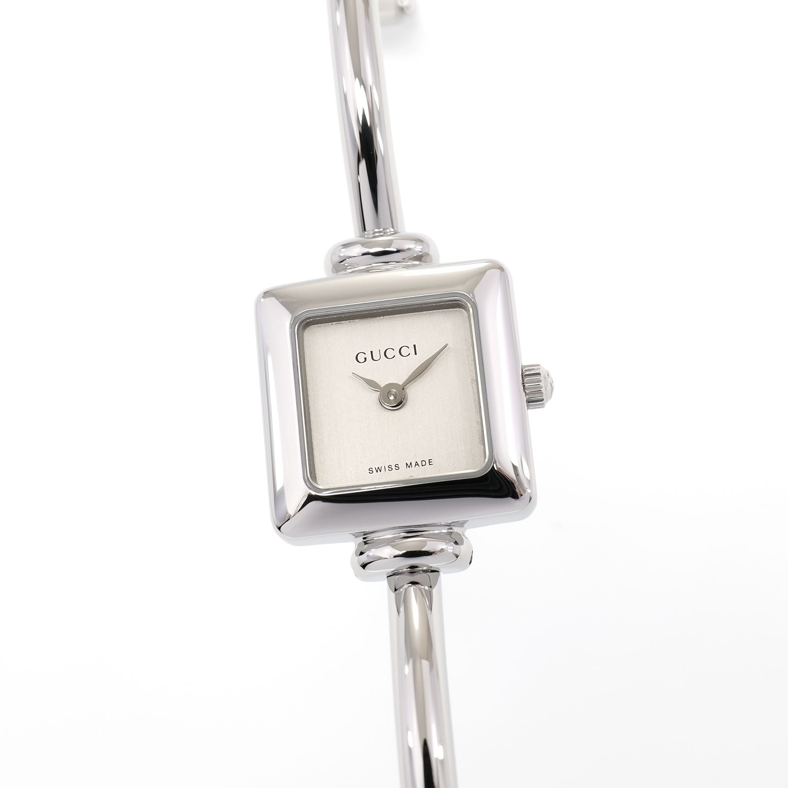 Gucci 1900L Ladies 19mm Silver Dial Square Watch - 16.5cm Bangle Stainless Steel