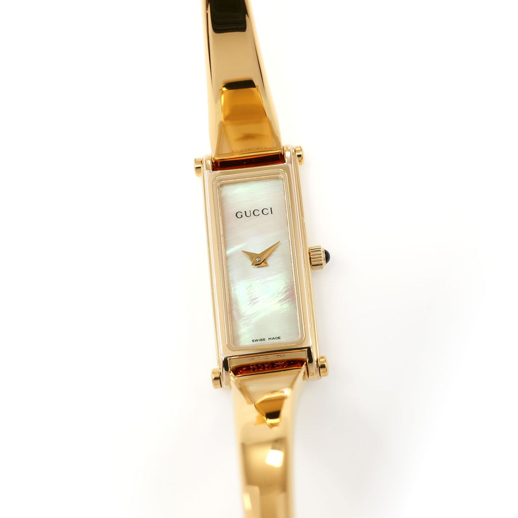 Gucci 1500L Ladies 12mm White Mother of Pearl Dial 18k Gold Plated 16.5cm Bangle