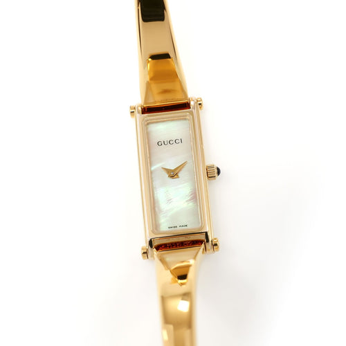 Gucci 1500L Ladies 12mm White Mother of Pearl Dial 18k Gold Plated 16.5cm Bangle