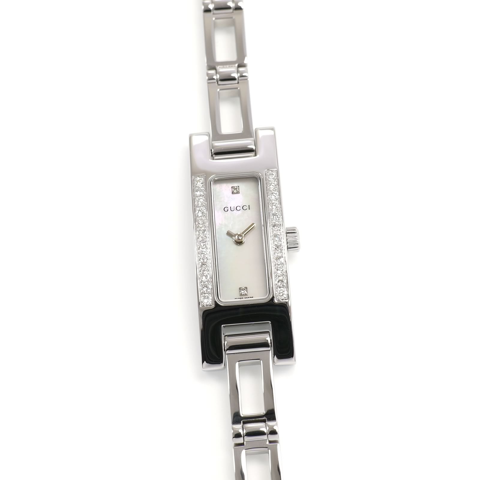 Gucci 3900L Ladies 12mm White Mother of Pearl Dial with 26 Diamonds Rectangular