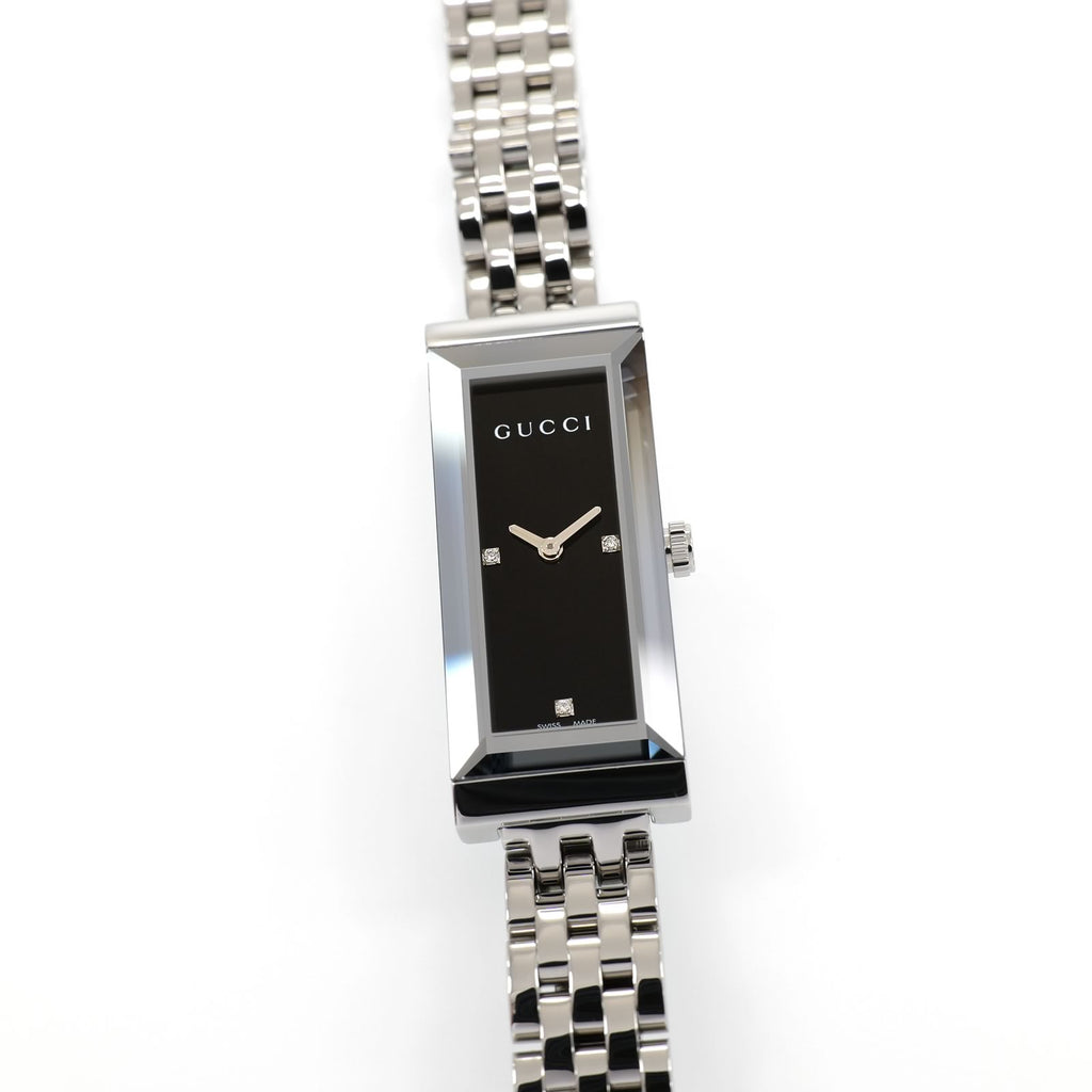 Gucci G-Frame 127.5 Ladies 14mm Black Rectangular with 3 Diamonds YA127504