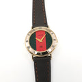 Gucci 3000L Ladies 25mm Red & Green Dial 18k Gold Plated Roman Numeral Bezel