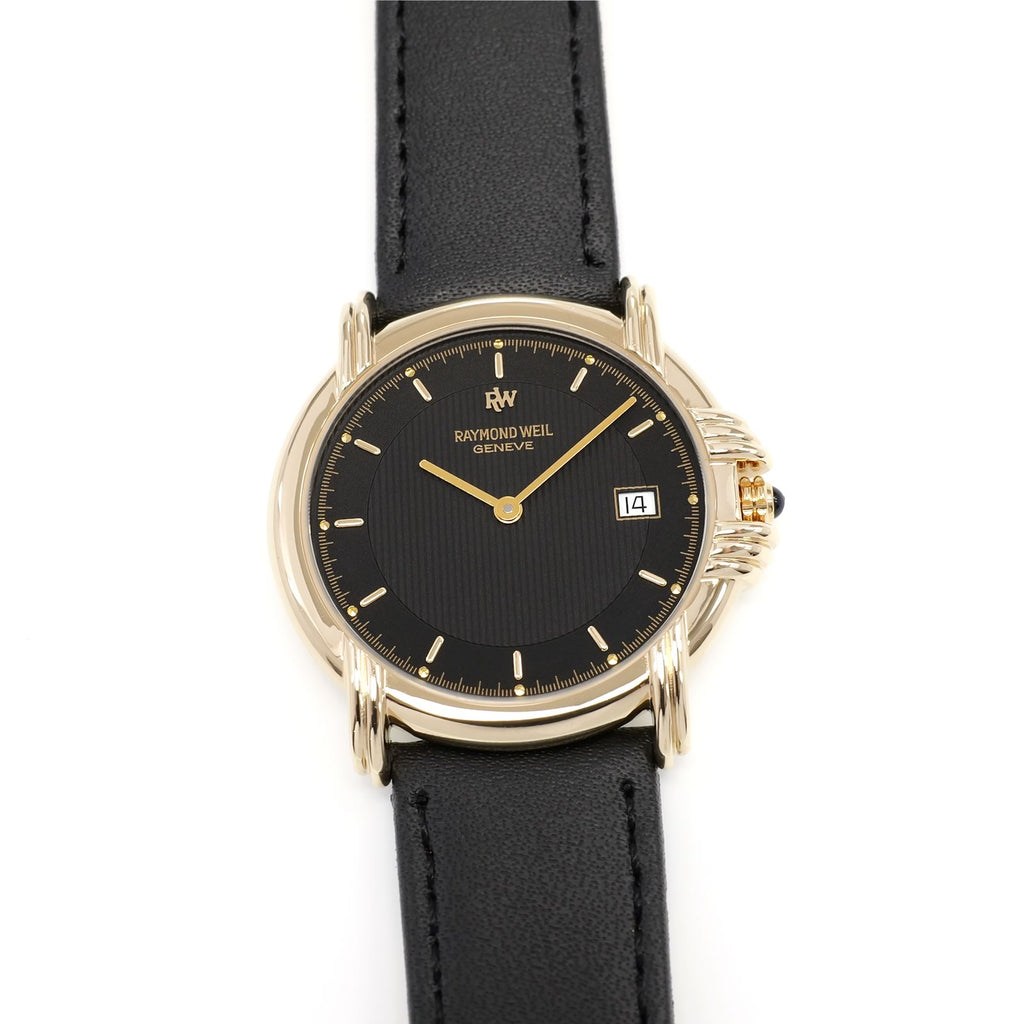 Raymond Weil Geneve 9155 Men's 34mm Black Dial 18k Gold Plated on Leather Strap