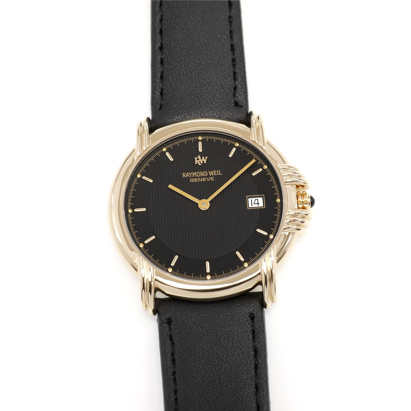 Raymond Weil Geneve 9155 Men's 34mm Black Dial 18k Gold Plated on Leather Strap
