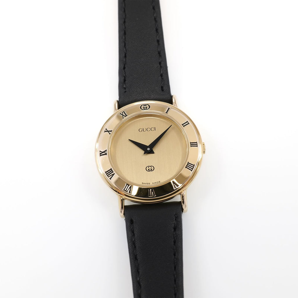Gucci 3000L Ladies 25mm Champagne Dial 18k Gold Plated - Roman Numeral Bezel