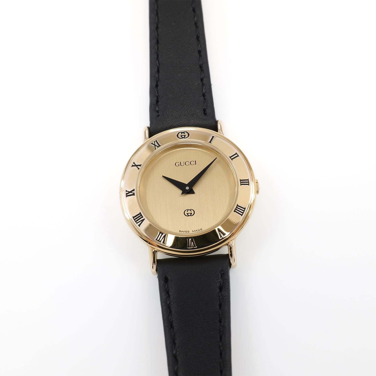 Gucci 3000L Ladies 25mm Champagne Dial 18k Gold Plated - Roman Numeral Bezel