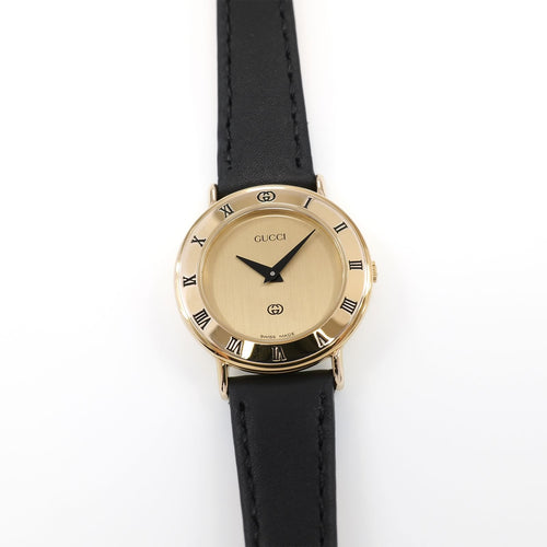 Gucci 3000L Ladies 25mm Champagne Dial 18k Gold Plated - Roman Numeral Bezel