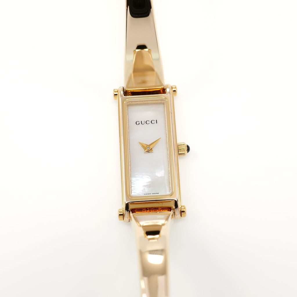 Gucci 1500L Ladies 12mm White Mother of Pearl Dial 18k Gold Plated 16.5cm Bangle