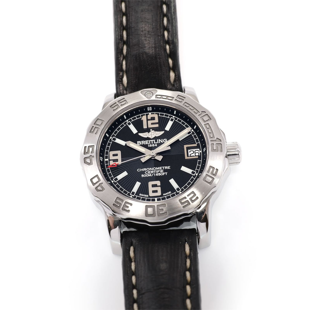 Breitling Colt 33 Ladies Black Dial A77387 Chronometer with Date on Leather