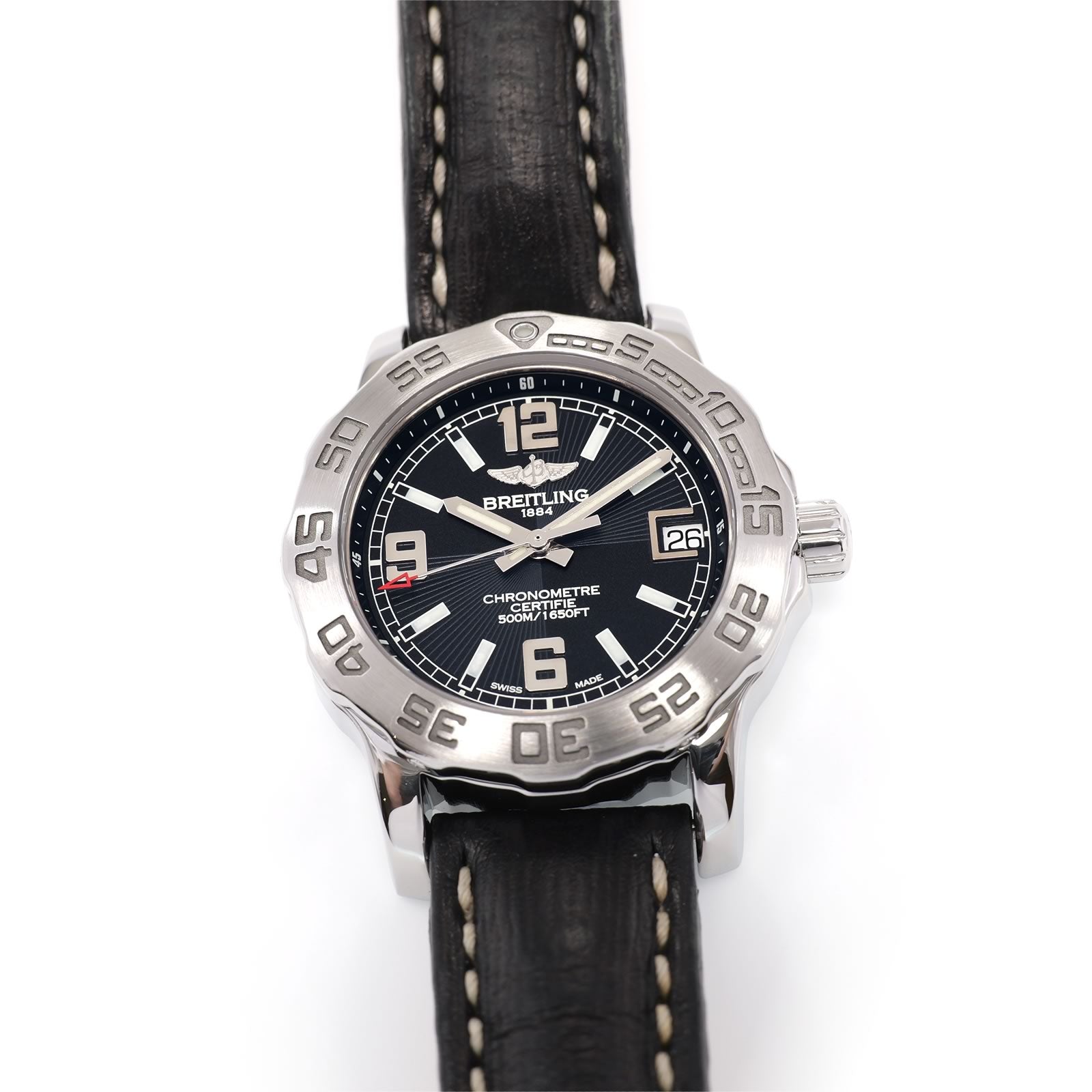 Breitling Colt 33 Ladies Black Dial A77387 Chronometer with Date on Leather