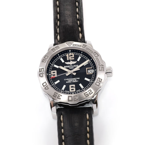 Breitling Colt 33 Ladies Black Dial A77387 Chronometer with Date on Leather