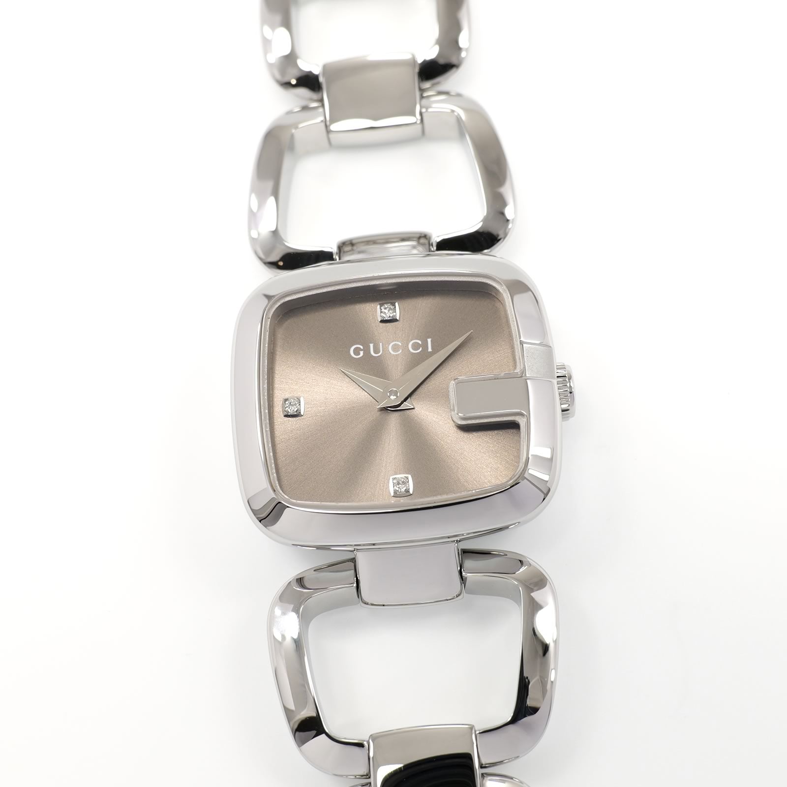 Gucci G 125.5 Ladies 23mm Brown Sunburst Dial 3 Diamonds YA125503 Stainless Steel