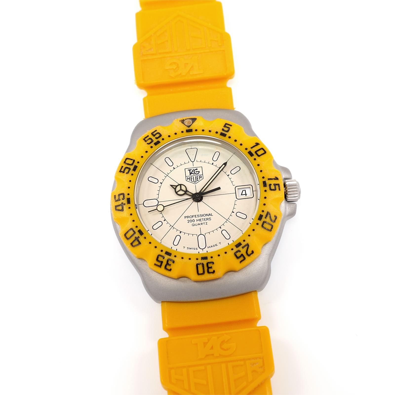 TAG Heuer Formula 1 Custom Men's 35mm Cream Dial Yellow Accents Mid Size Vintage