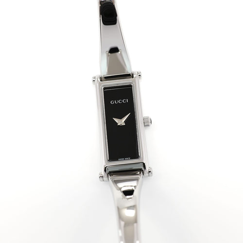 Gucci 1500L Black Dial Ladies 12mm Rectangular Watch on Small 15cm Bangle Steel