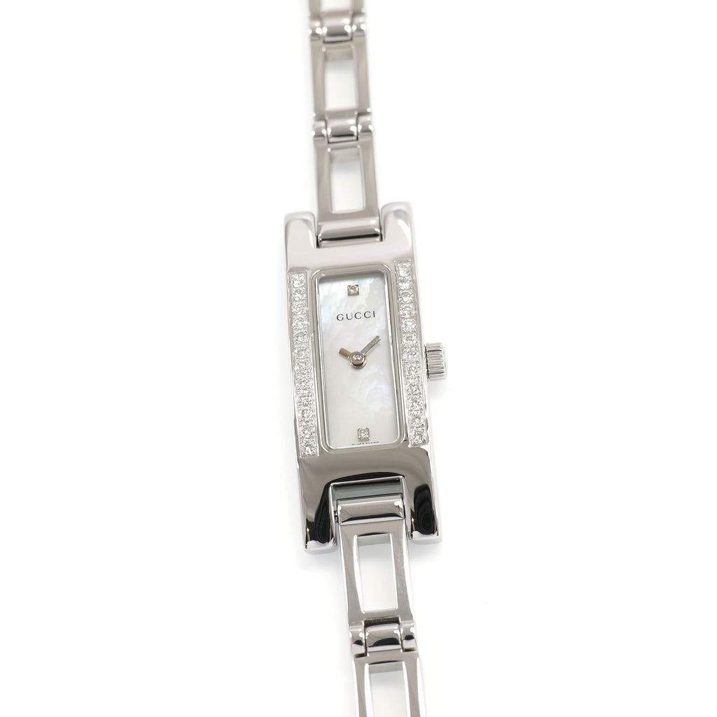 Gucci 3900L Ladies 12mm White Mother of Pearl Dial with 26 Diamonds Rectangular