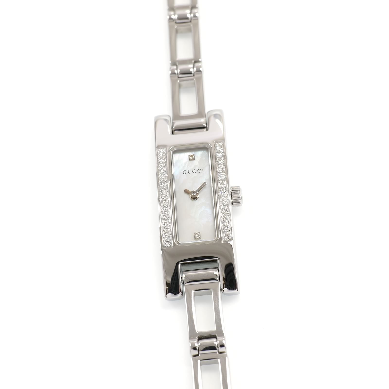Gucci 3900L Ladies 12mm White Mother of Pearl Dial with 26 Diamonds Rectangular