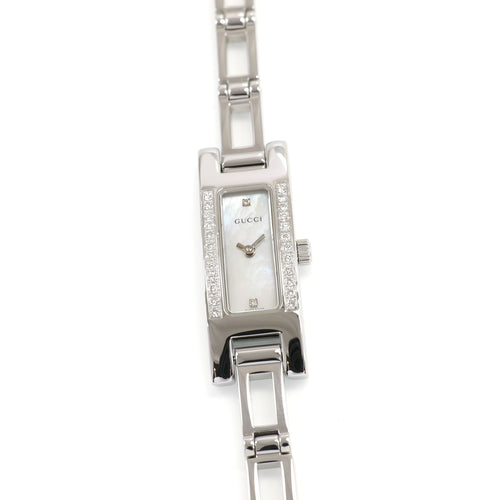 Gucci 3900L Ladies 12mm White Mother of Pearl Dial with 26 Diamonds Rectangular