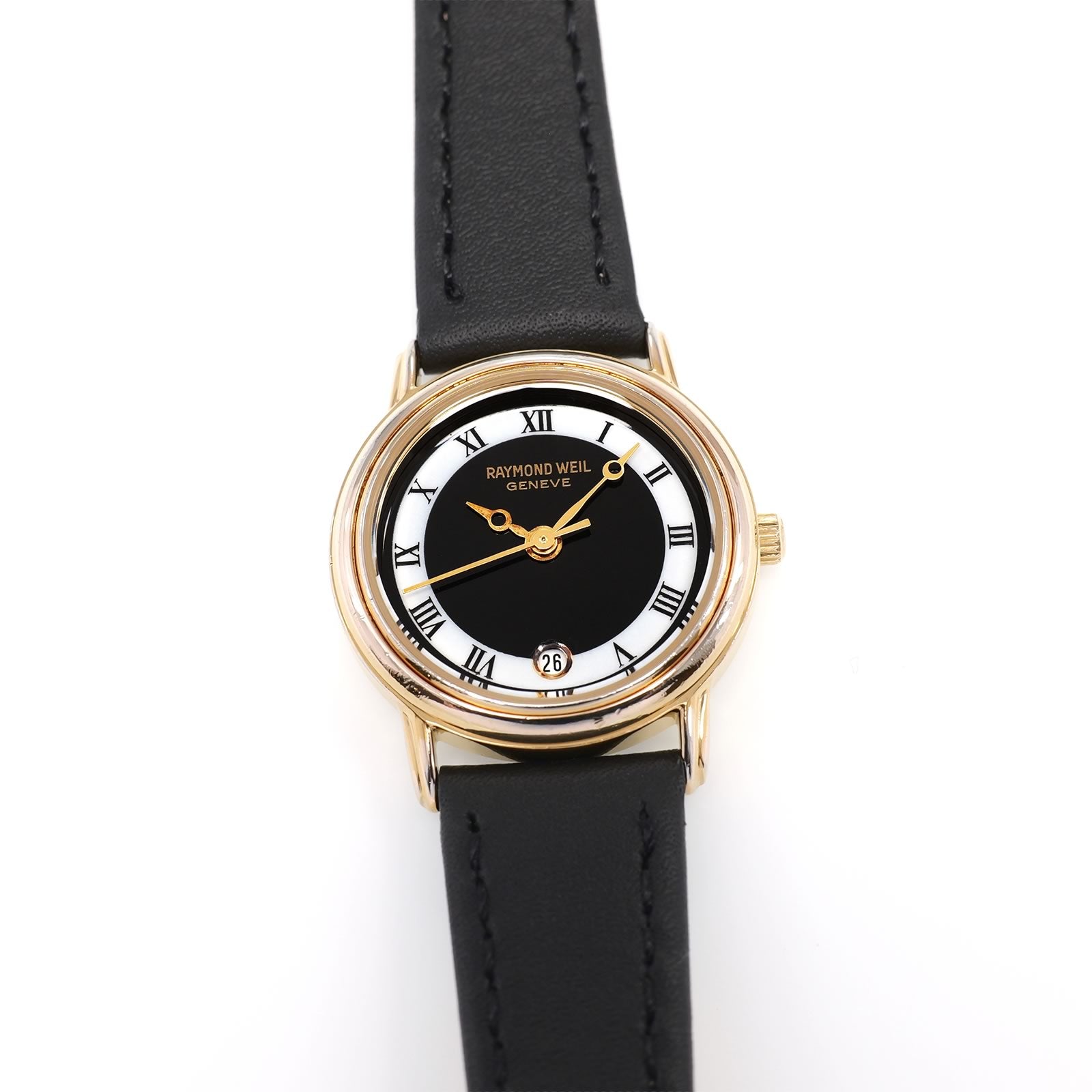 Raymond Weil Geneve 5332 Ladies 24mm Black & White Dial 18k Gold Plated on Strap