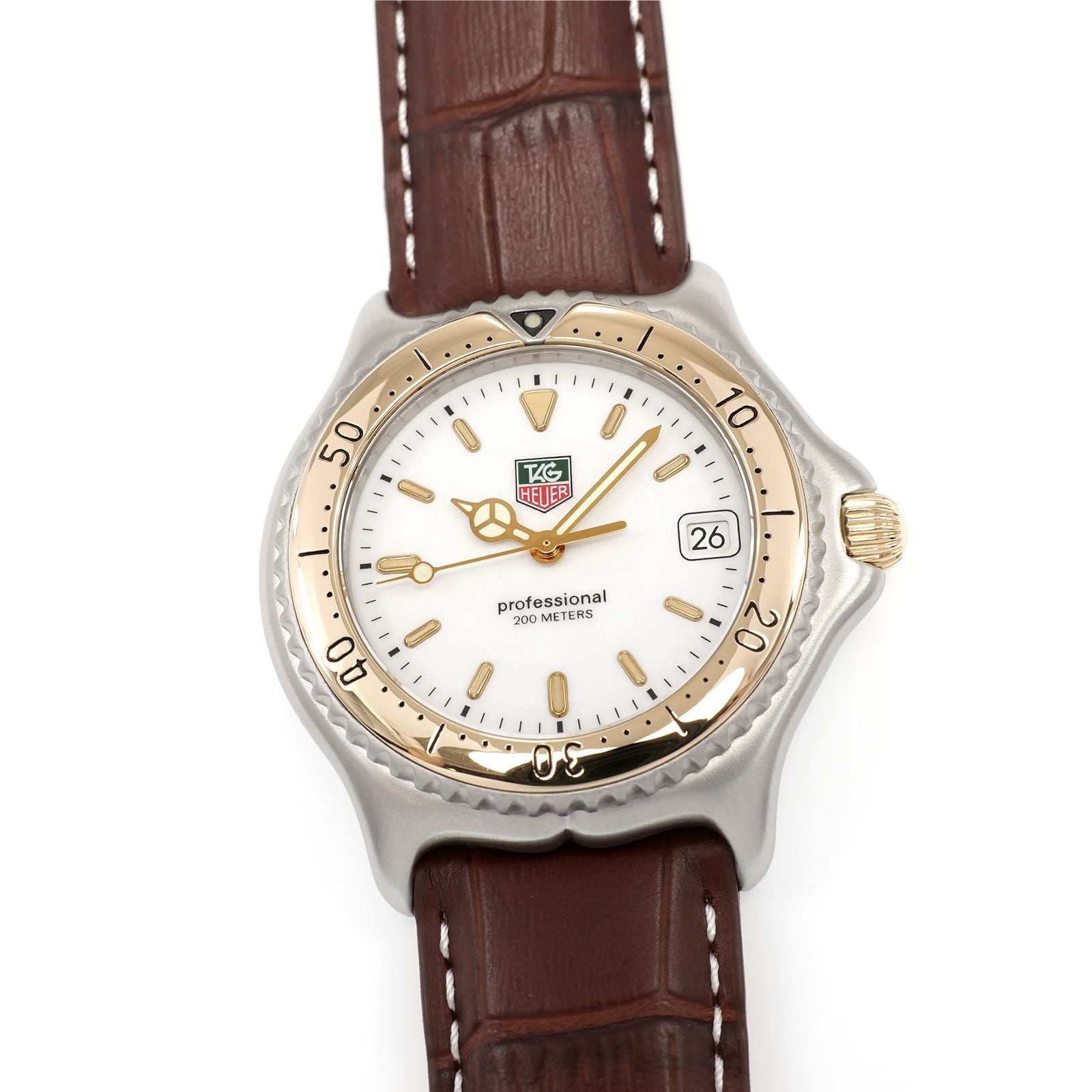 TAG Heuer SEL WI1150 Men's 38mm White Dial 18k Gold Bezel Sports Elegance Link