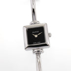 Gucci 1900L Ladies 19mm Black Dial Square Watch - 16.5cm Bangle Stainless Steel